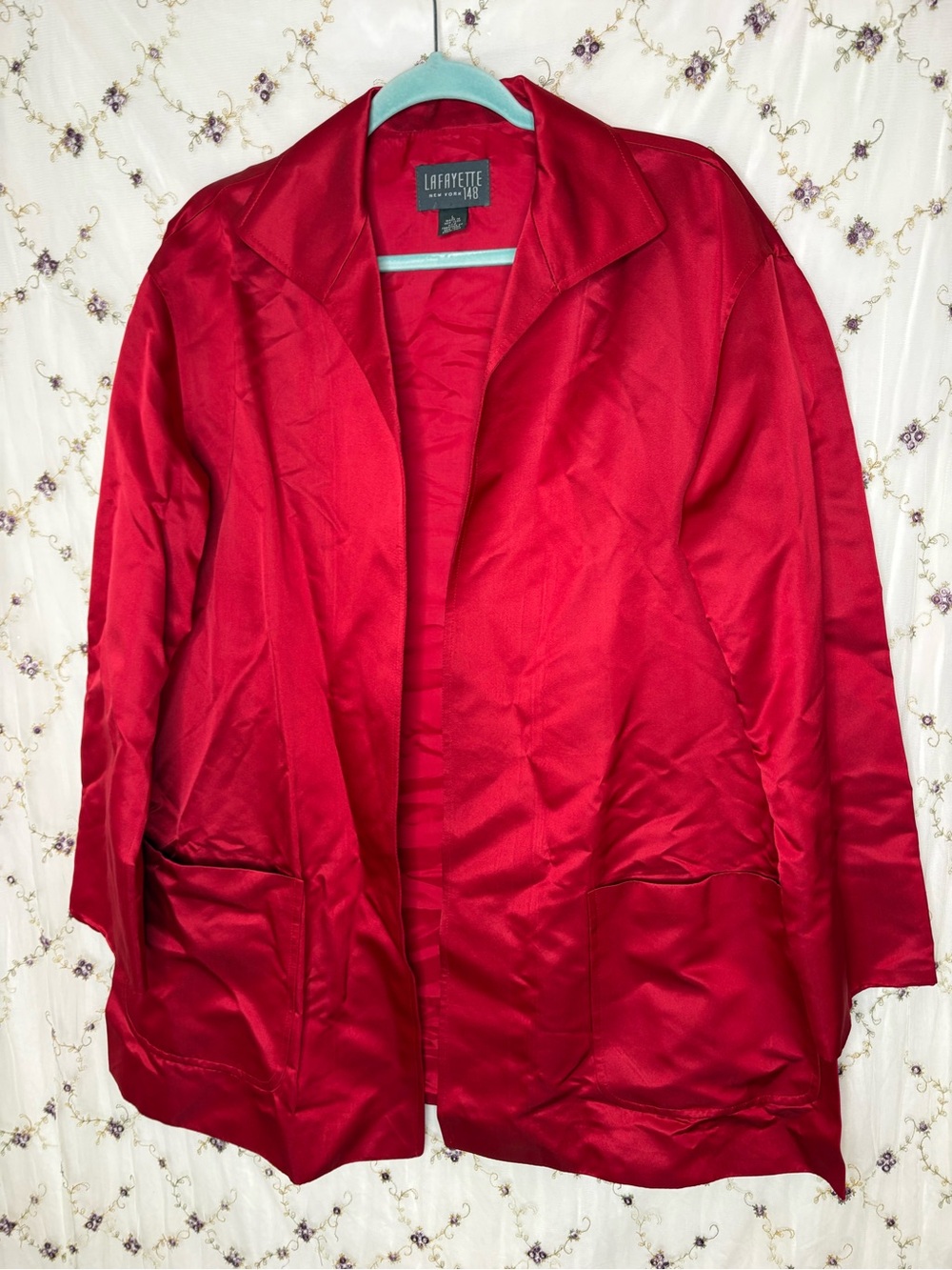 Lafayette 148 New York Red Satin Open-Front Blazer